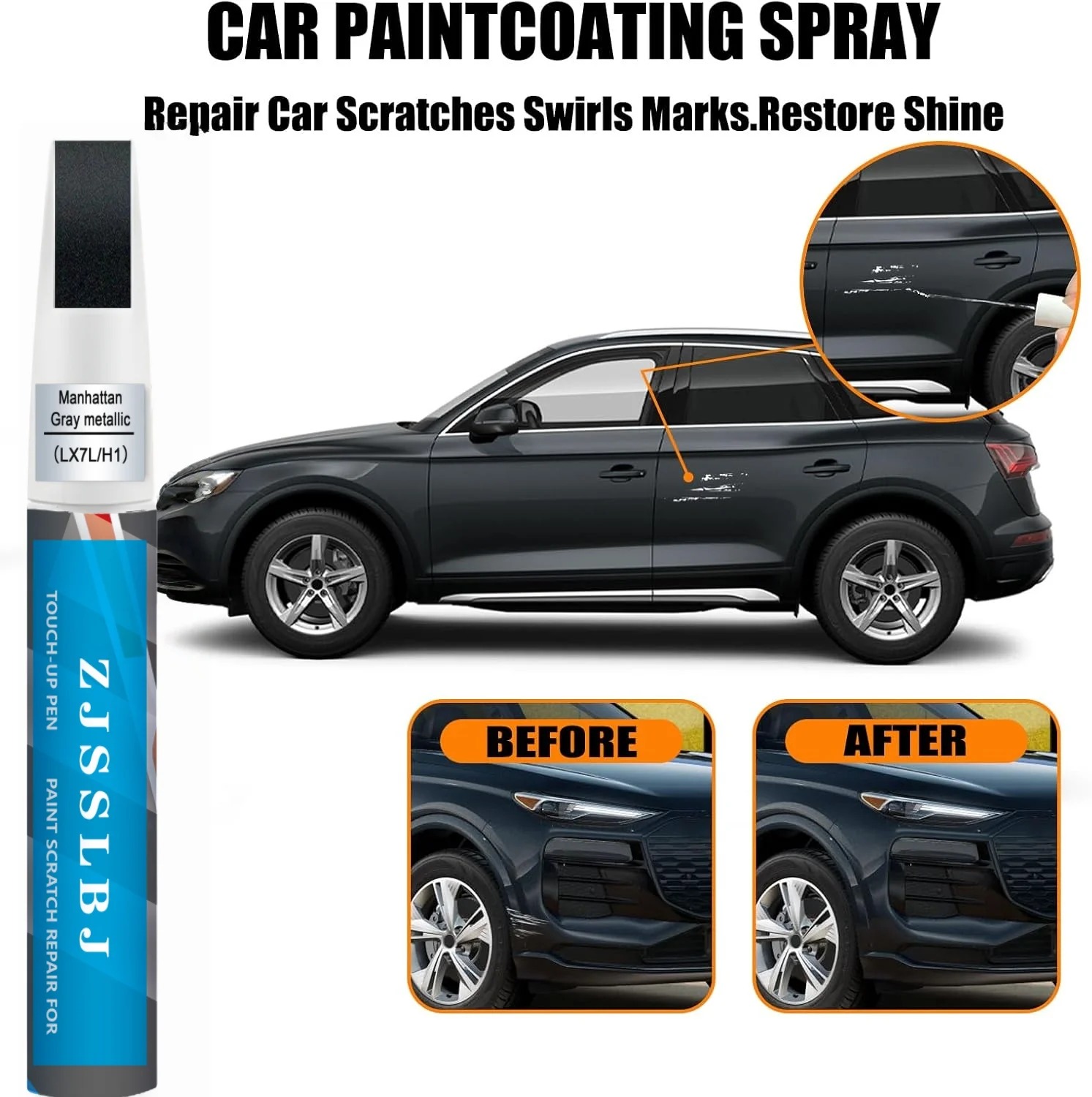 Manhattan Gray Metallic(LX7L/H1) for Audi Touch Up Paint, Car Scratch Remover for Nicks and Chips Repair, 2-In-1 Quick & Easy Fi