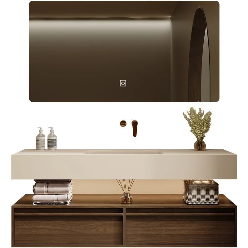 Bathroom Cabinet, Double-layer Rock Slab Hot Bending Integrated Combination Bathroom, Face Wash, Hand Basin, Wash Bathroom