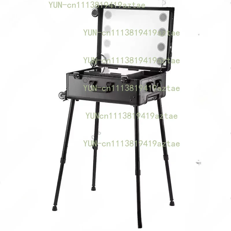 Professional Lamp Trolley Cosmetic Case，for Makeup Artists Beauty Toolbox，with Hidden Bracket Light Box