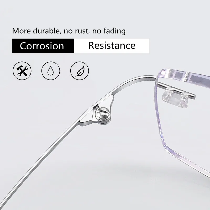 Pure Titanium Rimless Diamond Cutting Man Woman Glasses Frame Anti Blue Light Reading Glasses Men Eyewear + 1.0 1.5 2.0 2.5 3.0