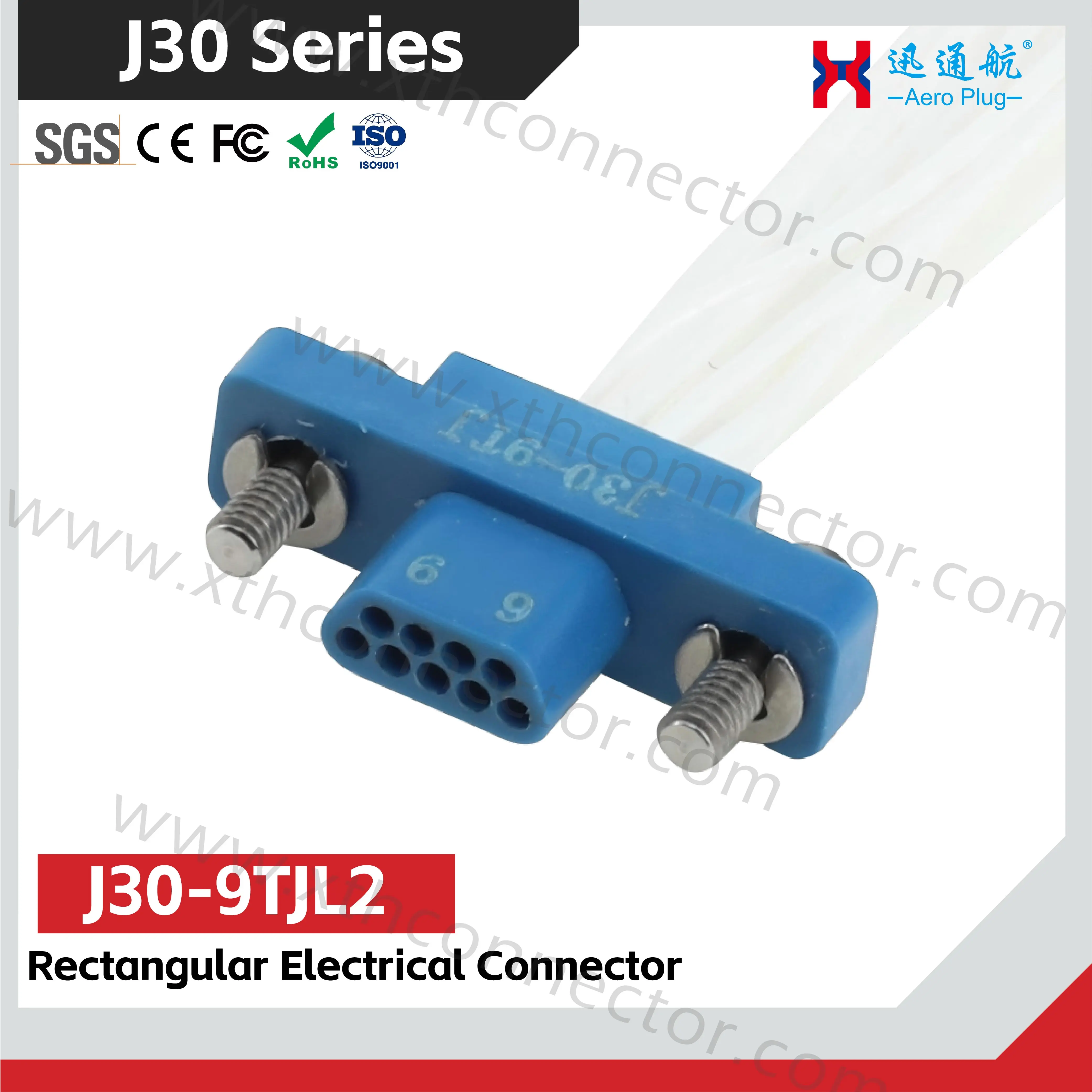 J30-9TJL J30-9ZKP 9 Pin Micro Rectangular Electrical Connector, Plastic Housing Cable Plug and Socket Connector