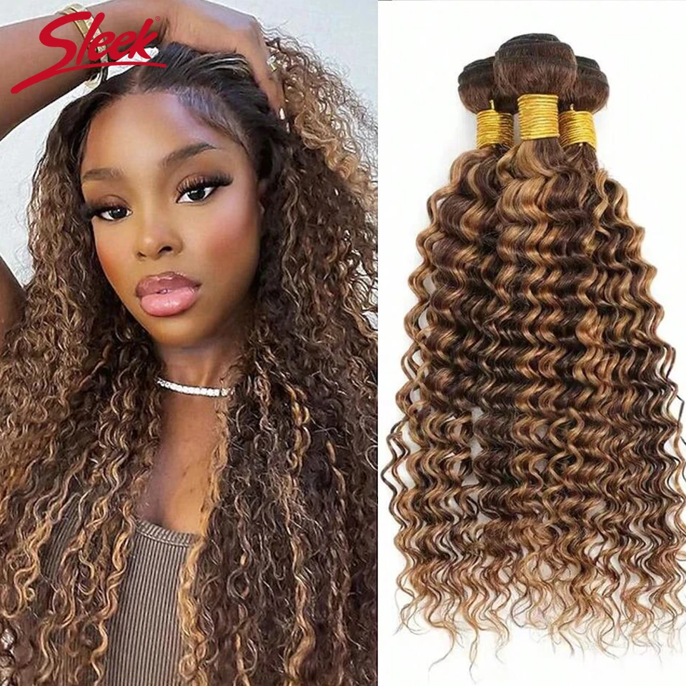 Sleek Highlight P4/27 Kinky Curly Honey Blonde Peruvian 100% Raw Human Hair Bundles Jerry Curly Human Hair Weave Bundles