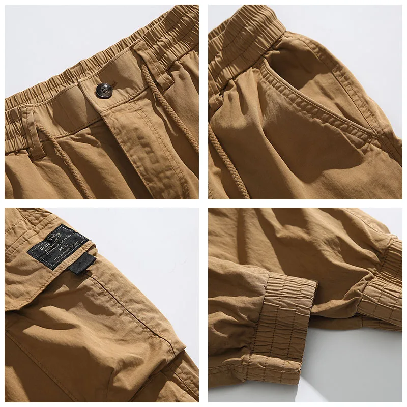 Calça lápis cargo casual masculina, calça solta, cintura elástica, monocromática, bolsos múltiplos, correr de rua, ao ar livre, moda, nova, 2022