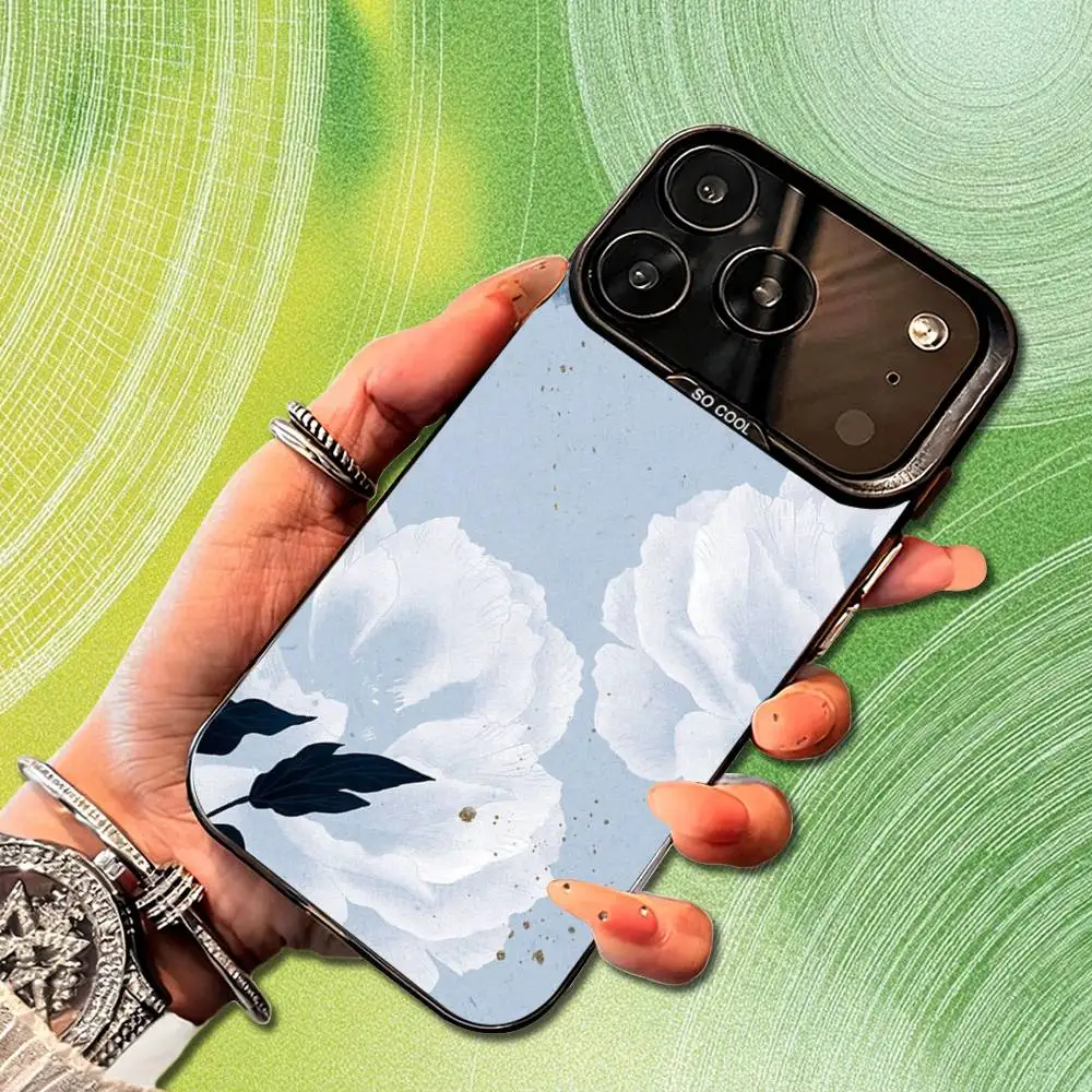 Чехол для телефона с синей художественной цветочной росписью для iPhone 14,17,13,12,11,16,15, Mini, Pro, SE, XS, MAX, черный матовый силиконовый чехол