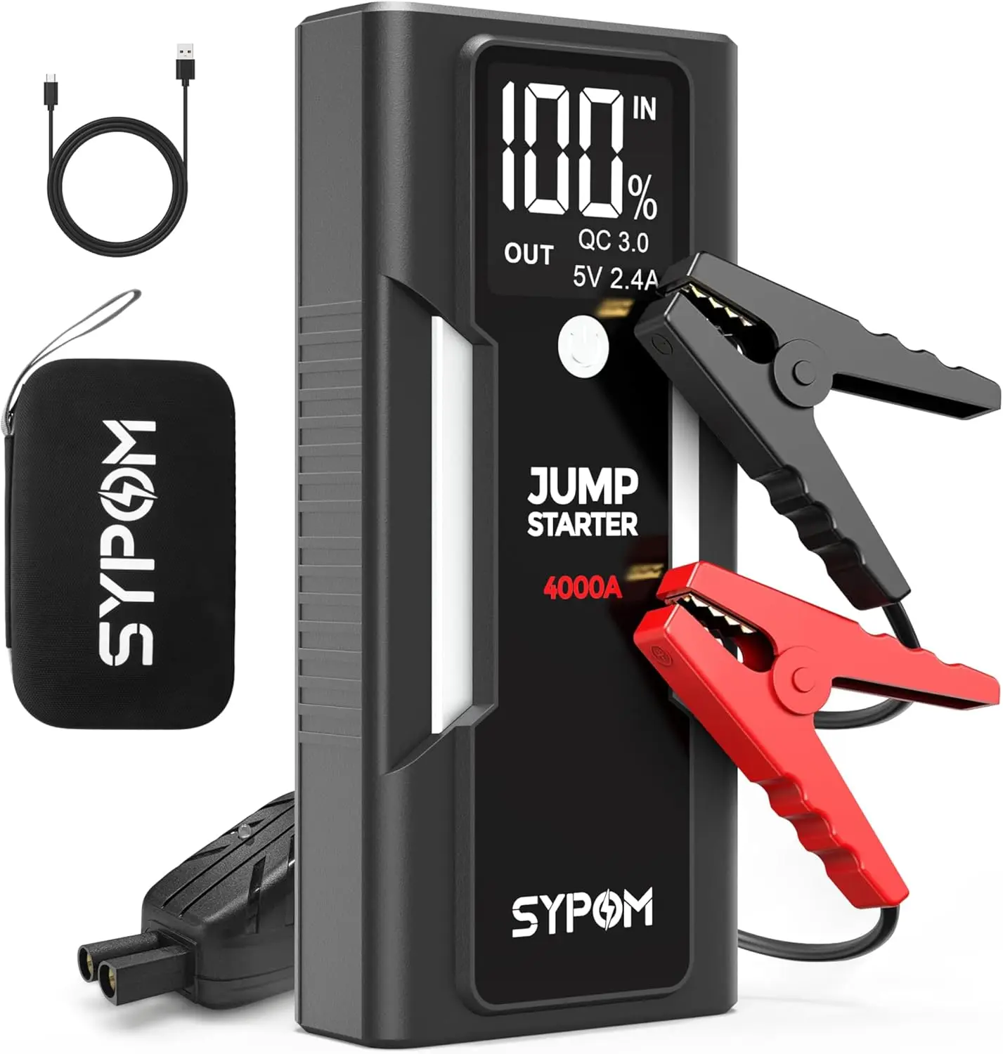 

Портативный стартер 4000А, усилитель автомобильного аккумулятора 12 В с USB и светодиодной подсветкой для грузовика, мотоцикла, придорожный аварийный комплект