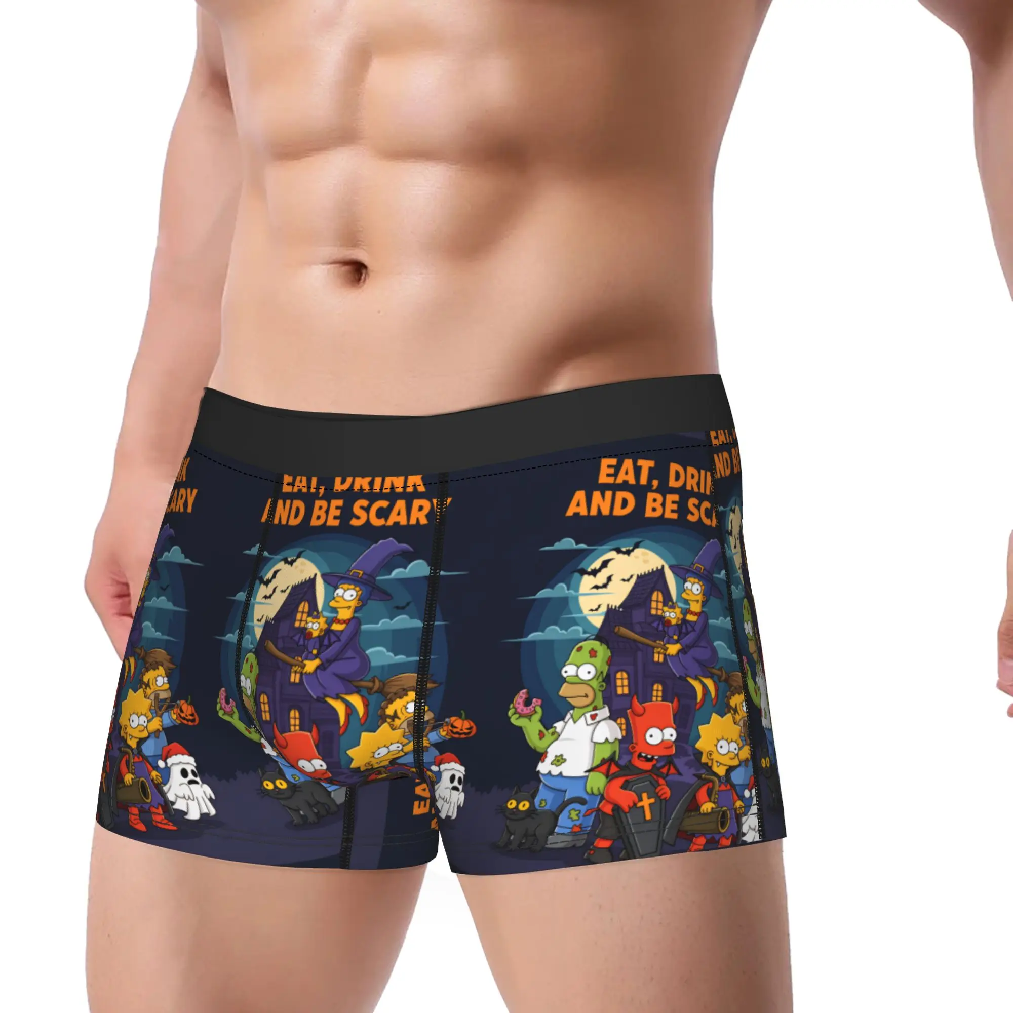 S-Simpsons Halloween Eat Drink and Be Scary Trunk 3D Pouch Underwear High Quality Custom Shorts Briefs Elastic Men Panties