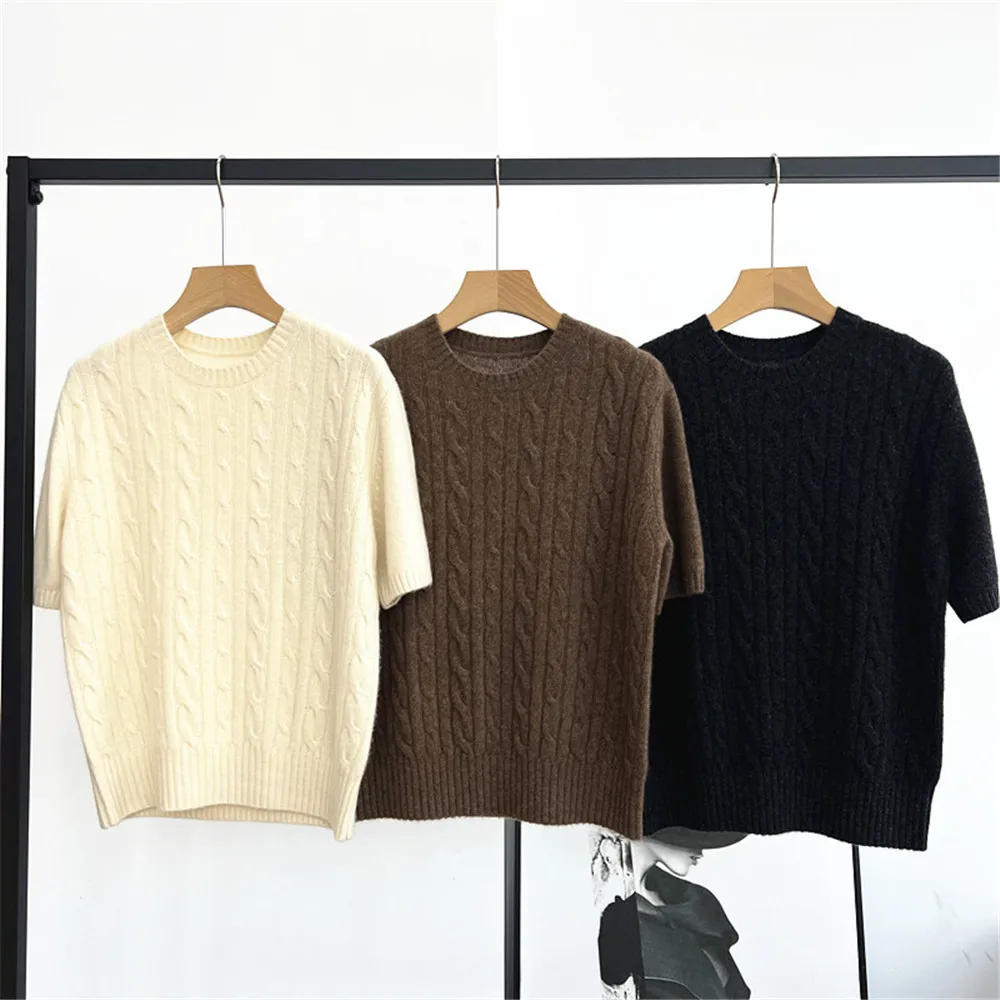 

25 Early Autumn New Women's Round Neck Twisted Flower Solid Color Loose Knitted Casual Pullover