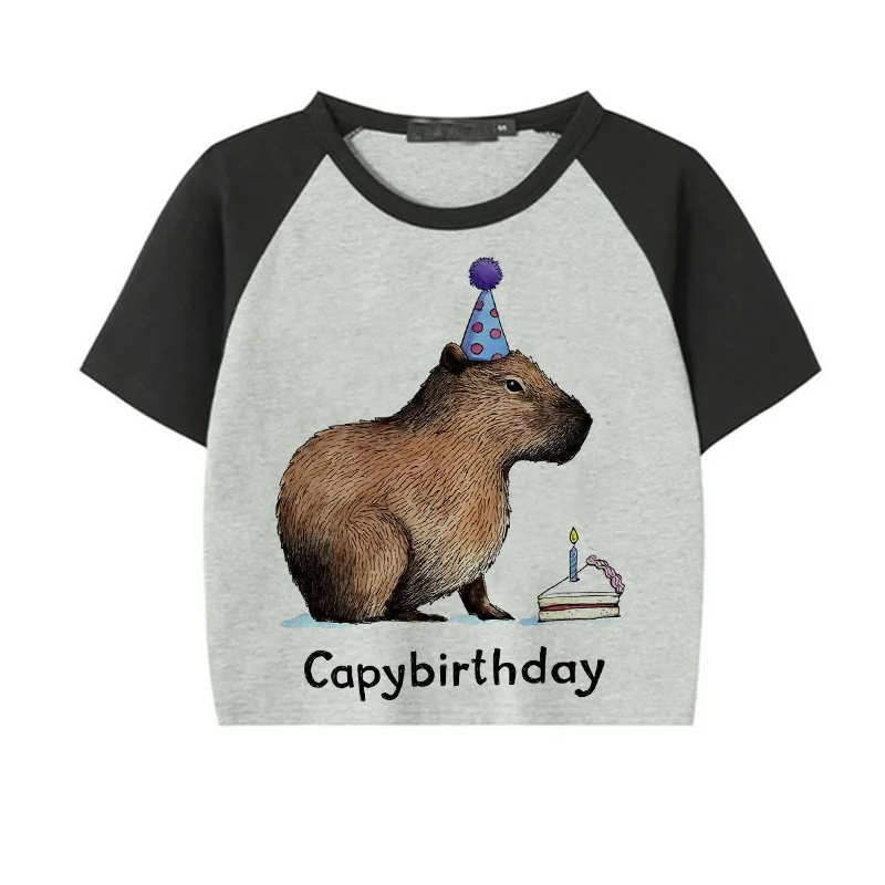 Cartoon Y2k 90s Crop Top Capybara T Shirt Women Kawaii Tops T-shirt Funny Capibara Fashion Harajuku Cropped Tees Tshirt Female