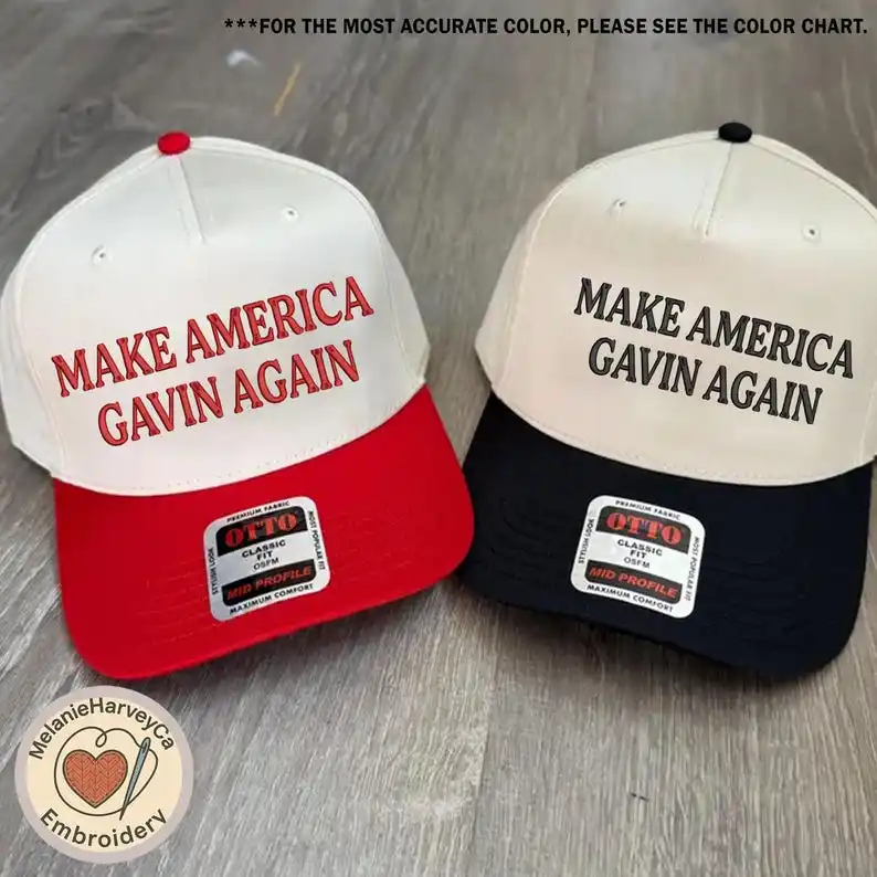 

Embroidered Make America Gavin Again Hat, Liberal Hats, Save Democracy Hats, Two Tone Trucker Hat, Political Election Gift