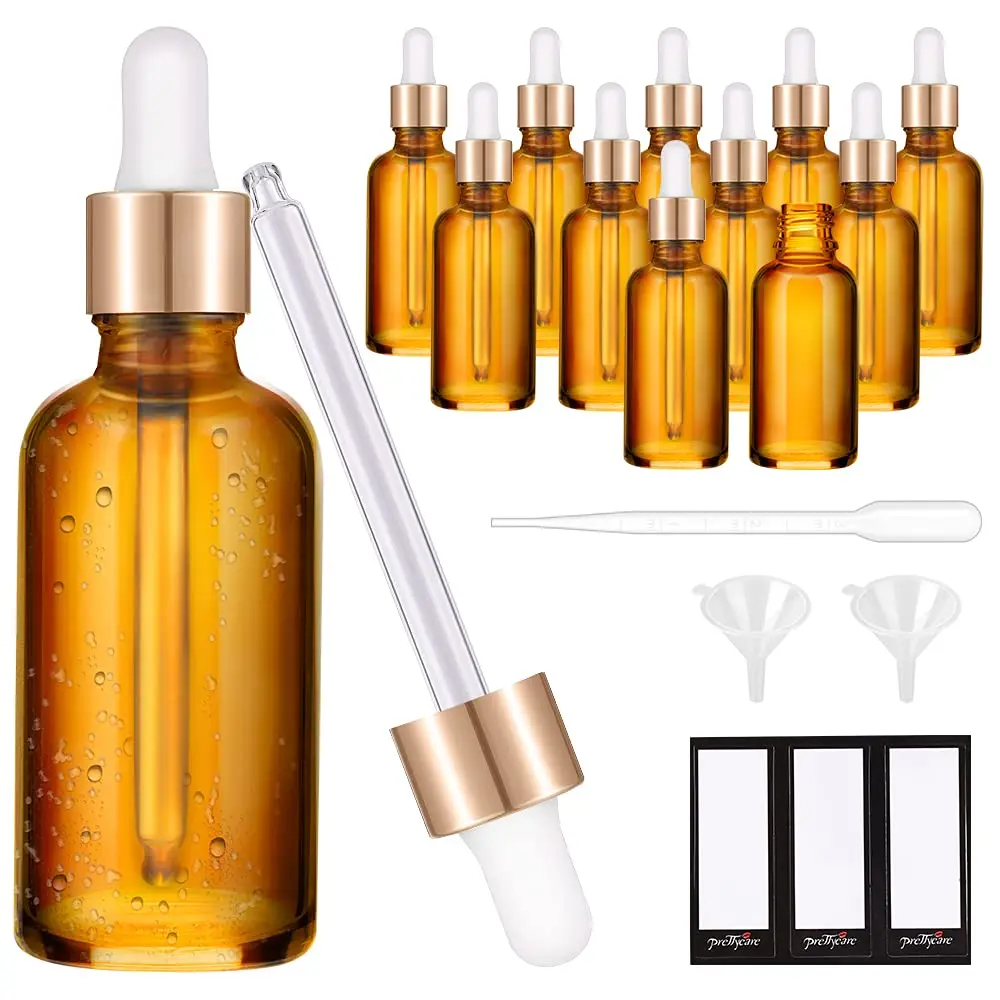 

Dropper Bottle 60ml 12pcs Amber Glass Bottles with Golden Caps Travel bottle. Small sample Tincture Bottles for Essential Oils