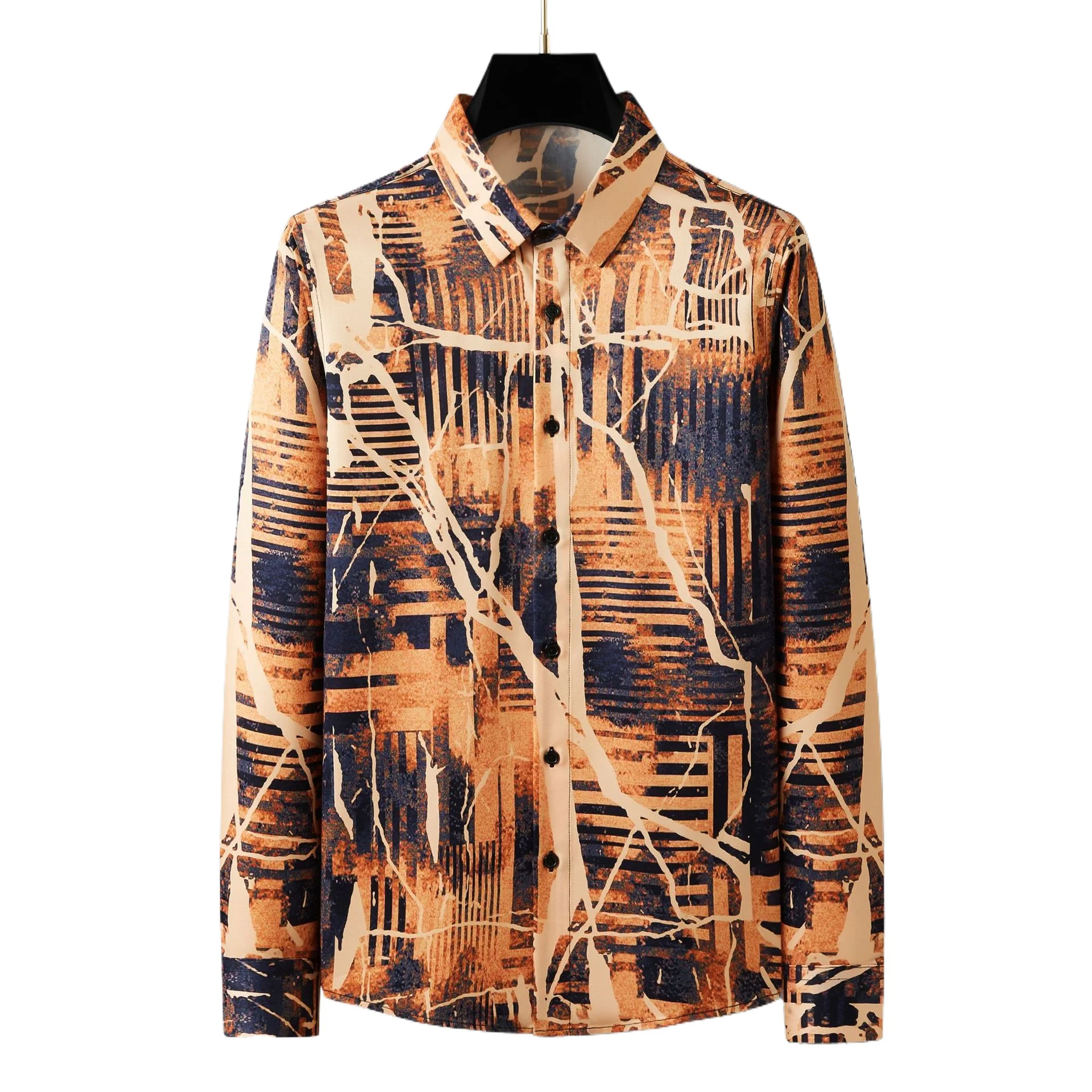 

Retro Printed Long Sleeved Shirt for Men Slim Banquet Party Star Performance Shirts Luxury Social Casual Business Dress Shirt