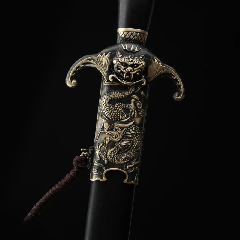 Chinese Han Jian Taichi Sword Folded Steel Damascus Blade Real Handmade Full Tang Battle Ready Brass Bat Samurai Katana