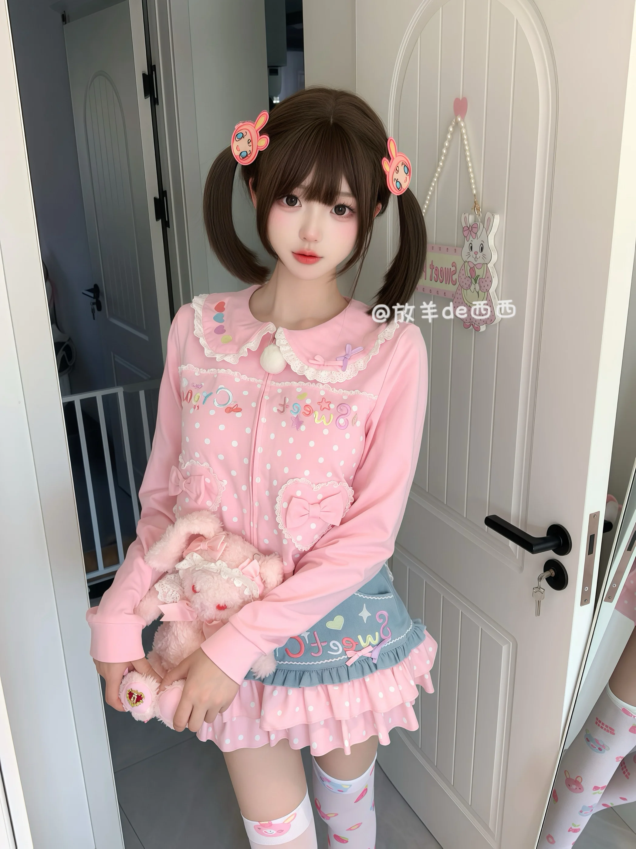 

Harajuku Original Authentic Clothing Spring And Autumn Set Cute Sweet Pink Soft Girl Skirt Bithday Gift For Friends Sweet Girl