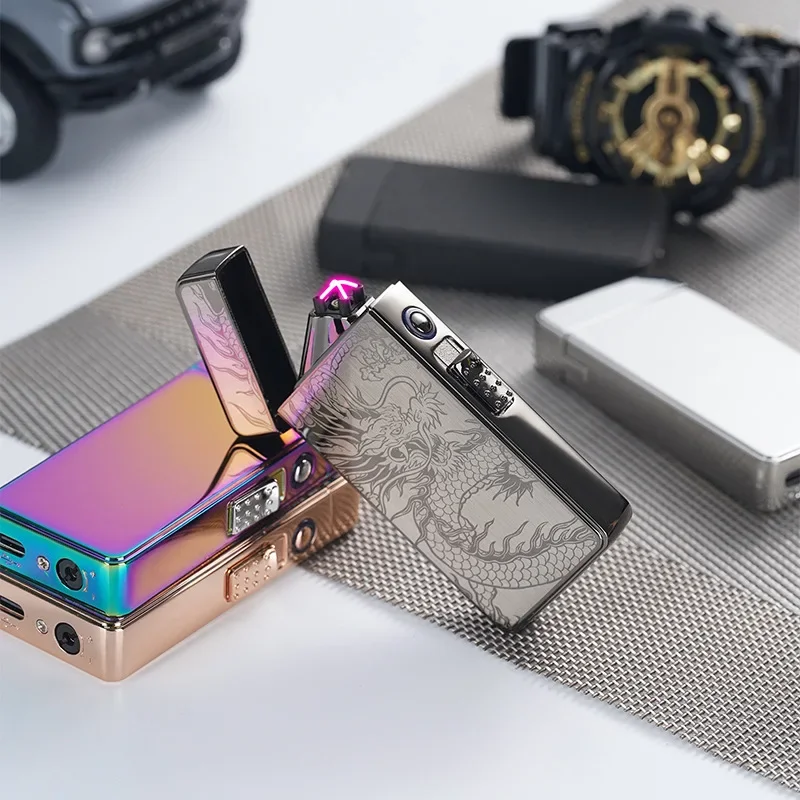 

Fashion Metal Ultra-long Standby Gas-electric Dual-use Dual Thermal Arc Lighter, Inflatable Direct Blue Flame Windproof Lighter