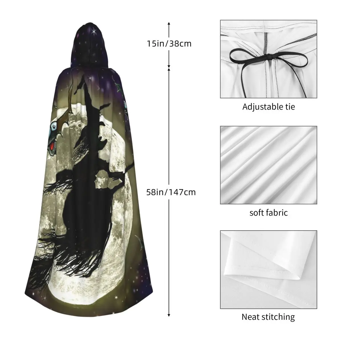 هالوين الساحرة طويلة مقنعين عباءة الساحرة القرون الوسطى زي تأثيري كيب هالوين معطف الكبار للجنسين