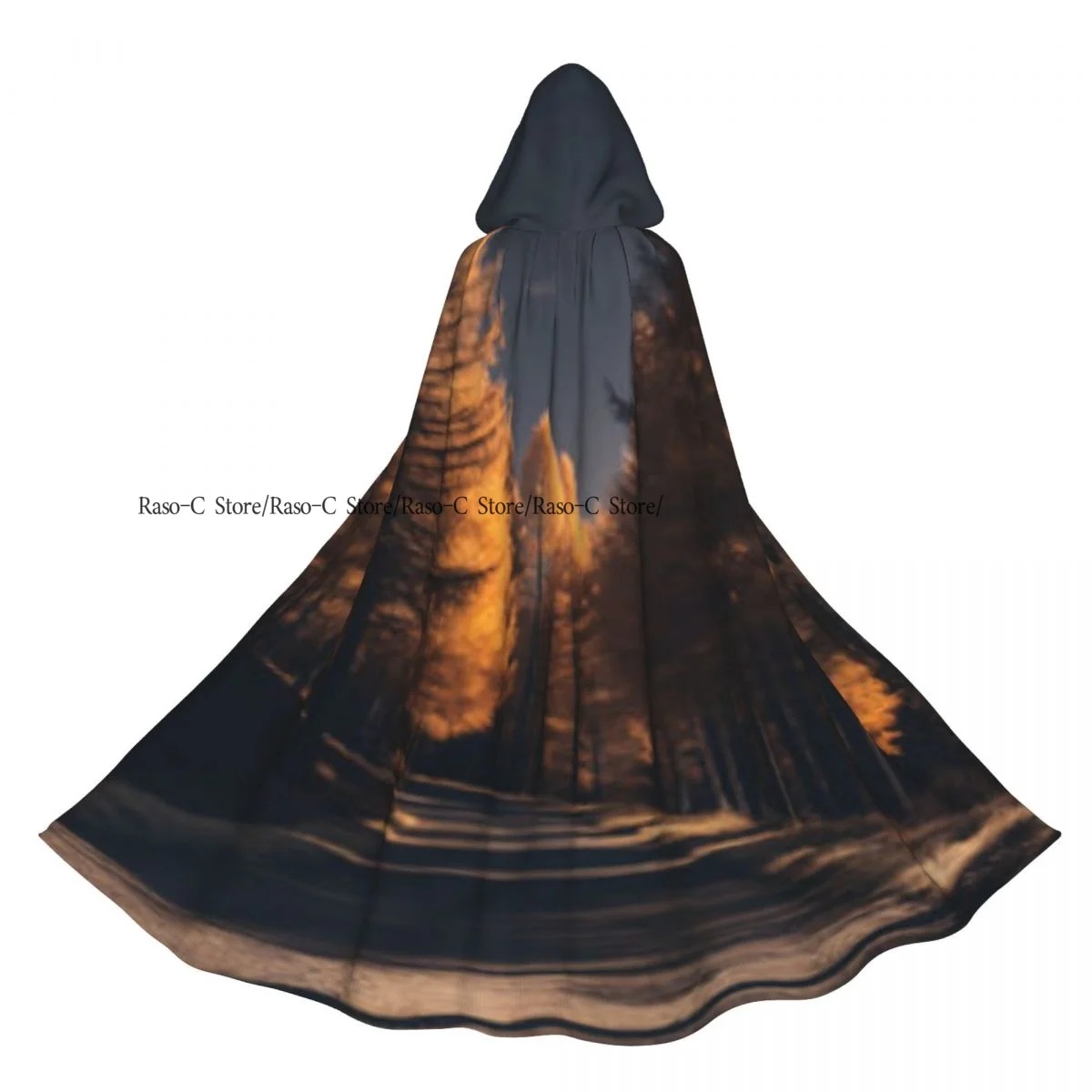 

Unisex Adult Trail Winds Through Forest Trees Cloak with Hood Long Witch Costume Cosplay