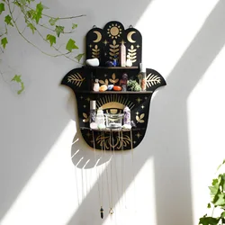 Crystal Wall Shelf Evil Eye Multilayer Crystal Display Stand Hanging Wall Decor Shelves Stone Holder Boho Home Decoration Gift