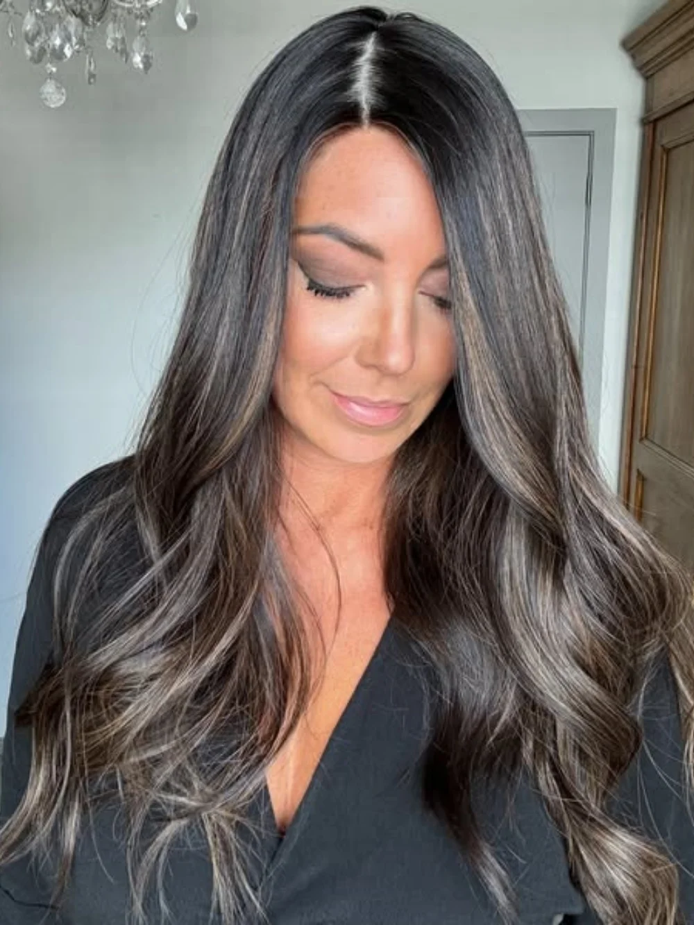 Dark Chocolate Brown HD Lace Wig Highligthed High Heat Synthetic Fibre Long Wavy Lace Front Wigs for Women Cosplay Party Wigs