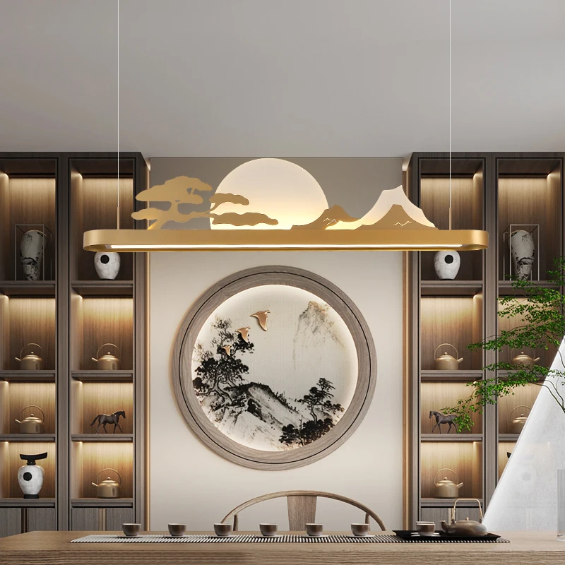 

New Chinese landscape tea table tea table tea room creative chandelier zen art mountain range designer restaurant bar chandelier