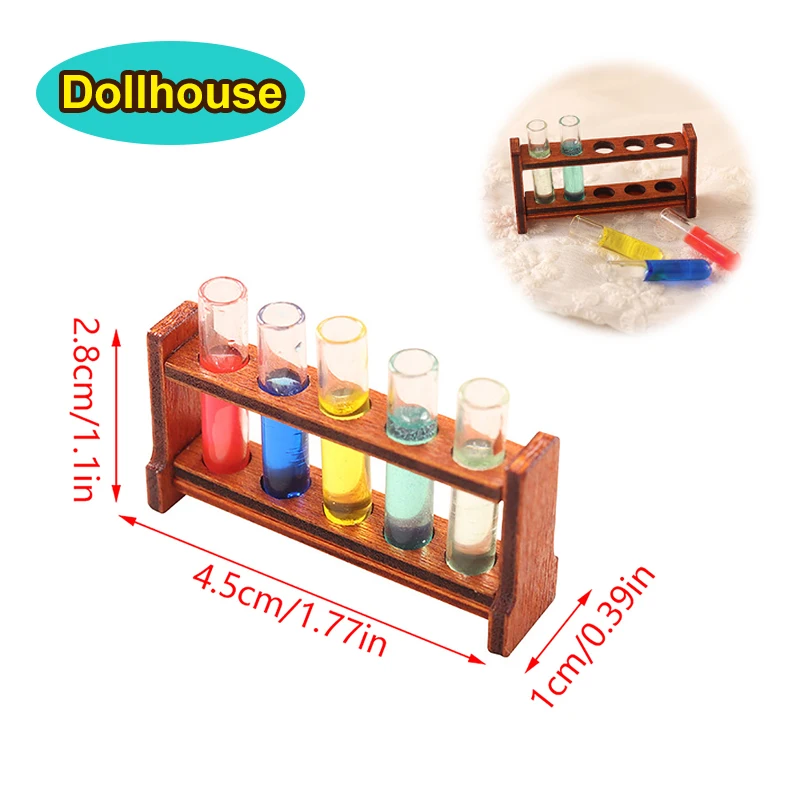 

1 комплект, 1:12, миниатюрная цветная пробирка для кукольного домика со стойкой, модель лабораторного декора, игрушка, аксессуары для кукольного дома