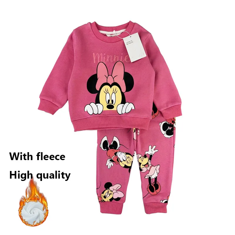 Toddler Girl Cartoon Clothing Set Long Sleeve Hooded Shirt and Pants with Fleece Autumn Winter Children Cotton Clothes