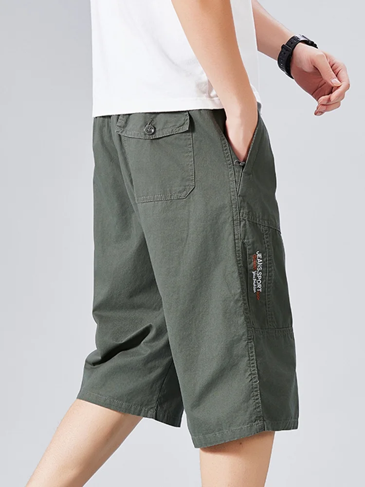 

Men's Summer Thin Cotton Workwear Washed Fabric Shorts Casual Straight Leg Large Size Zipper Pocket Seven-Foot Pants