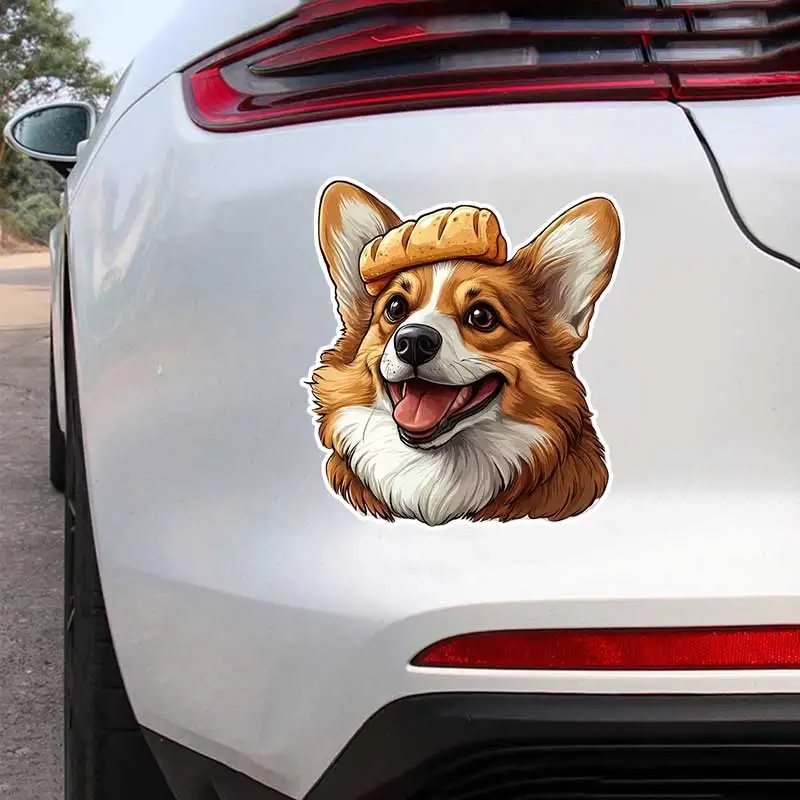 

Corgi with Bread on Top of His Head Car Sticker Waterproof Vinyl Decal on Bumper Window Laptop Decal for Car Accessories Y904