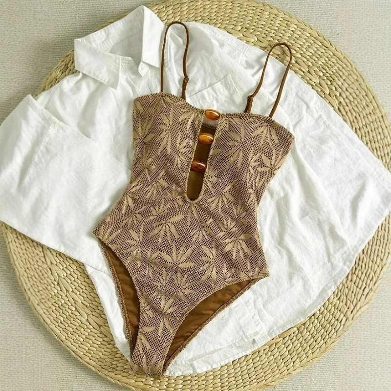 One Piece Swimsuit Women Bathing Suit Bohemian Backless Cami Swimwear for Summer Vacation
