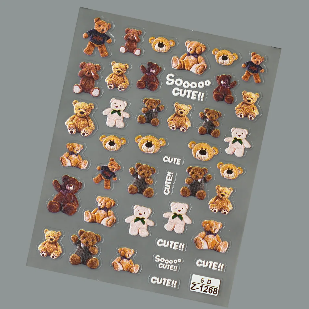 

Kawaii 3D Cartoon Bear Nail Stickers Self-Adhesive Cute Teddy Bear Nail Art Decals for DIY Manicure Decor
