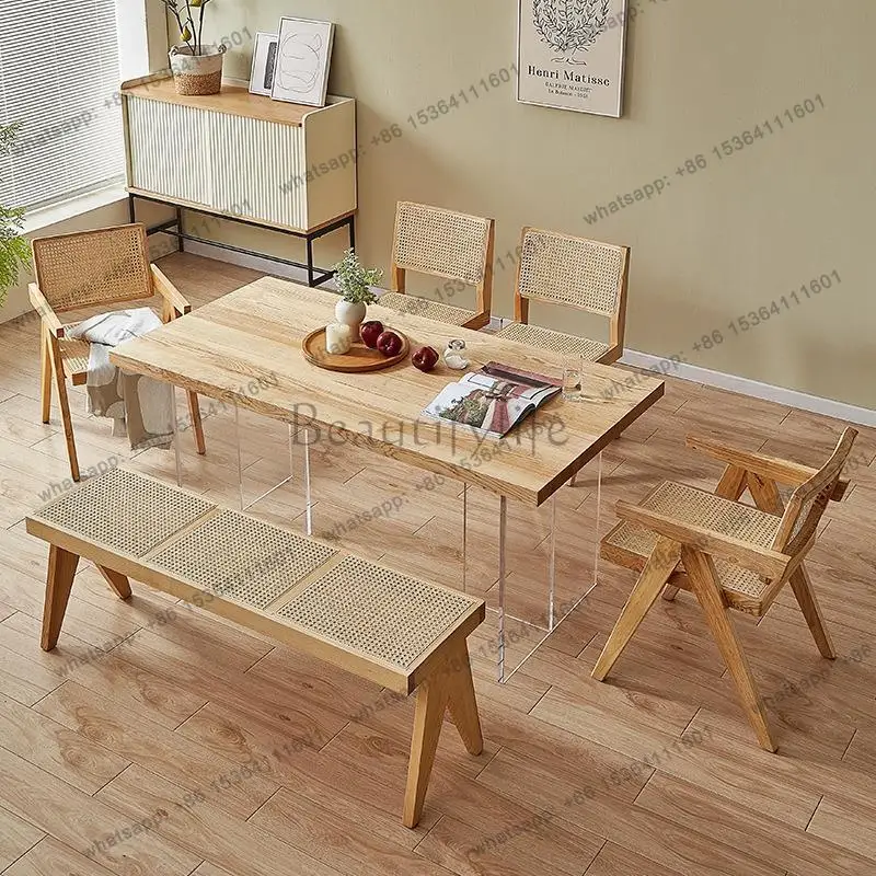 BG  Nordic Solid Wood Modern Simple Dining Table And Chair Combination Acrylic Floating Table
