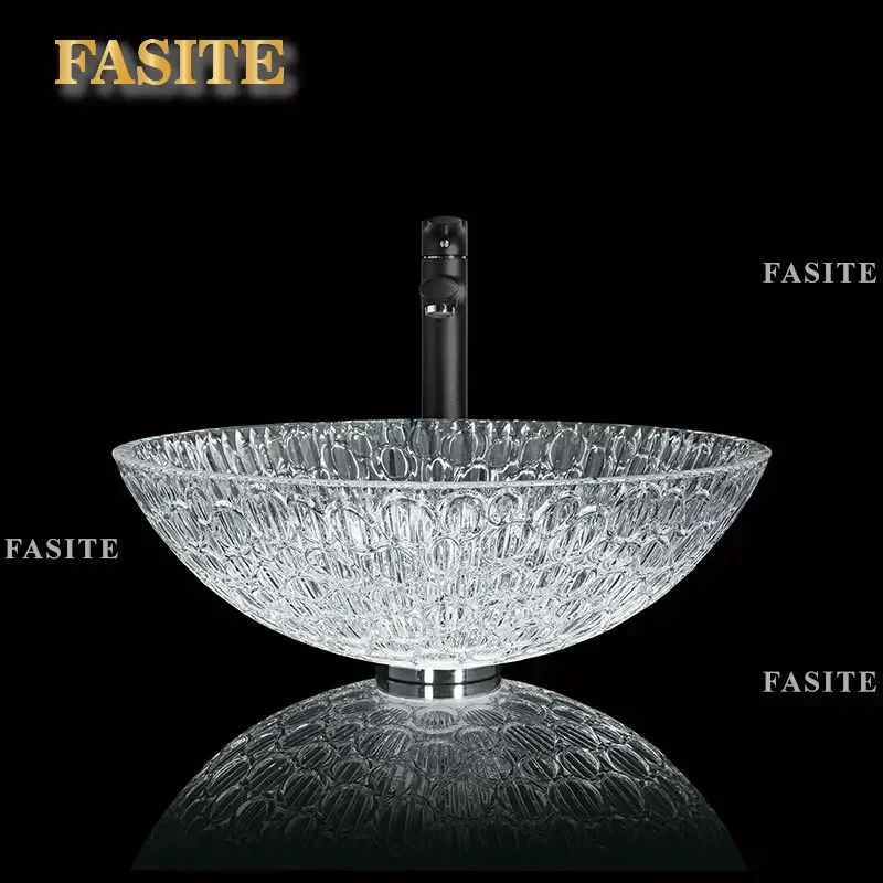 For Hotel Bathroom Clear Transparent Crystal Glass Counter Basin Die Casting Craft Washstand Modern Vanity Sink Light Luxury