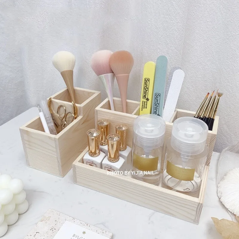

Wood Nail Art Tools Storage Box Cotton Swab Container Nail Accessories Makeup Brush Organizer Box Nail Brush Holder Nail Tools