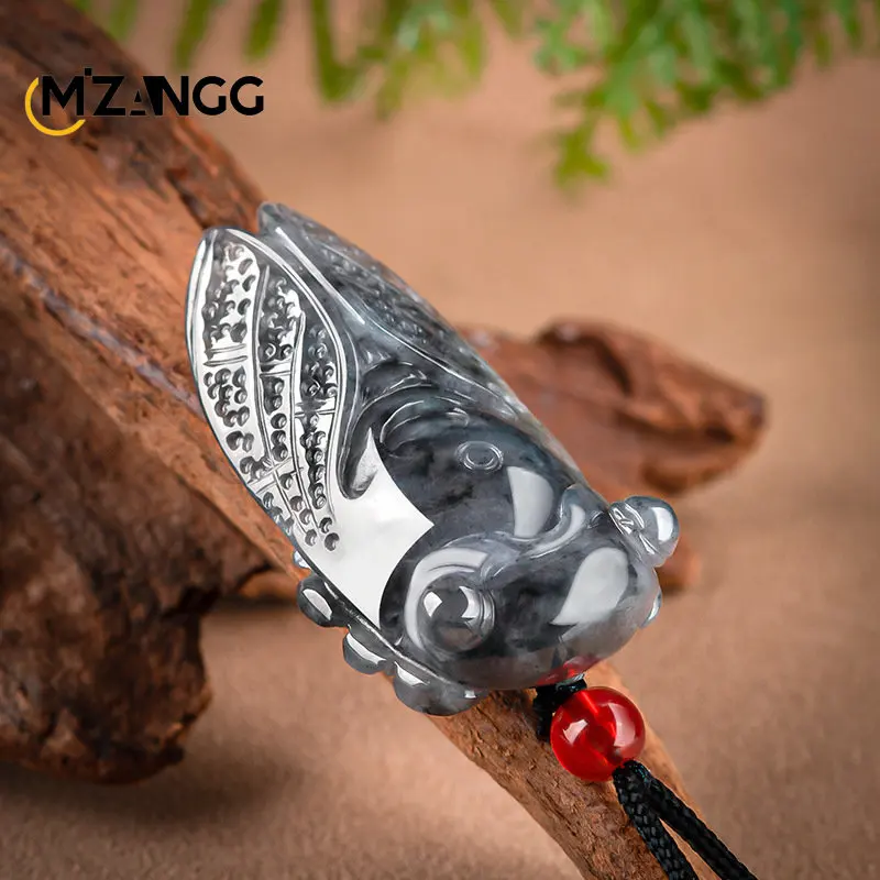 

Myanmar A-grade Jadeite Cicada Pendant Hand-carved Fashion Charm Custom Jewelry Lucky Amulet Jade Necklace for Men and Women