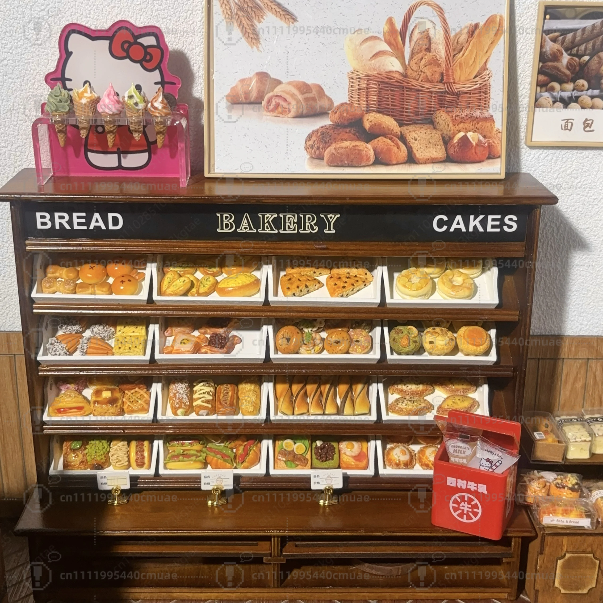Miniature Doll House Dessert House Furnishings, Mini Bread Cabinet Shelves, Candy Shelves,  Bread House Accessories