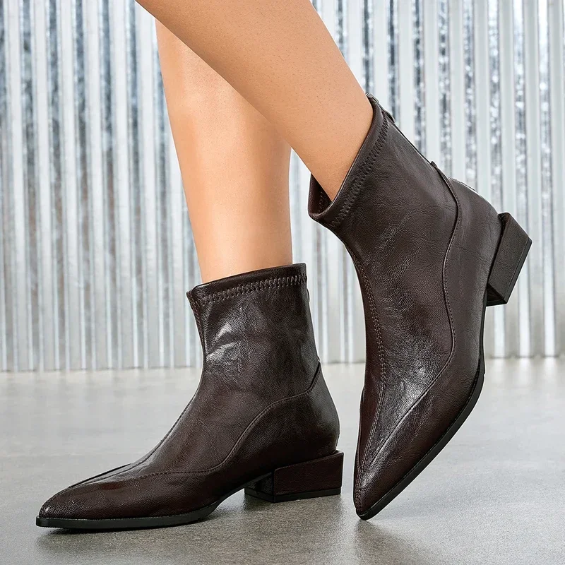 

Aneikeh, короткие ботильоны с острым носком в уличном стиле, весенне-осенние модные ботильоны на молнии, женская обувь на квадратном низком каблуке