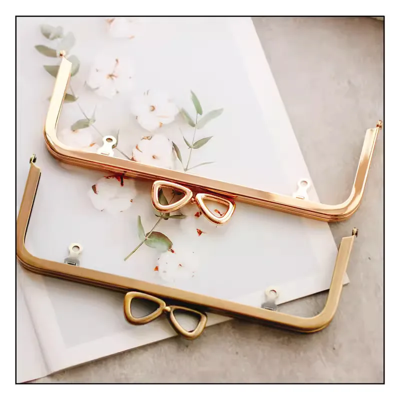 1Pc Deepeel 22.5cm Bownot Metal Bag Handle Purse Frame Square Smooth Kiss Clasp Screw Mouth Gold Bracket Bags Accessories