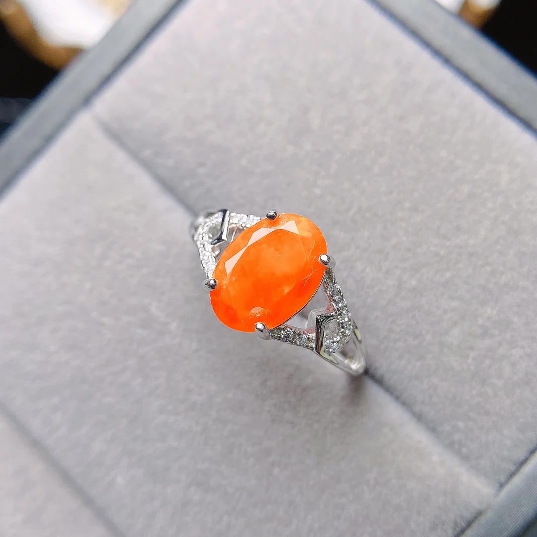 Oval 8x10mm Natural Orange Fire Opal Silver Ring in 925 Sterling Silver Engagement Promise Anniversary Rings For Women Gift