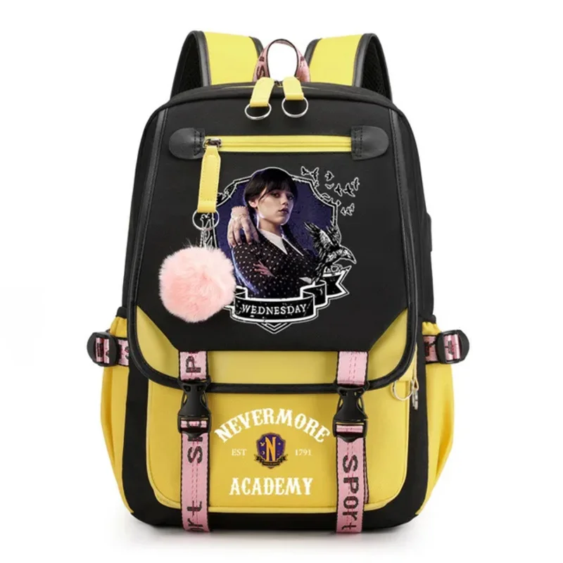 Plush Ball Schoolbag Wednesday Backpack Teenage Girls Addams Wednesday School Bags Fashion Women Bagpack Trend Students Rucksack