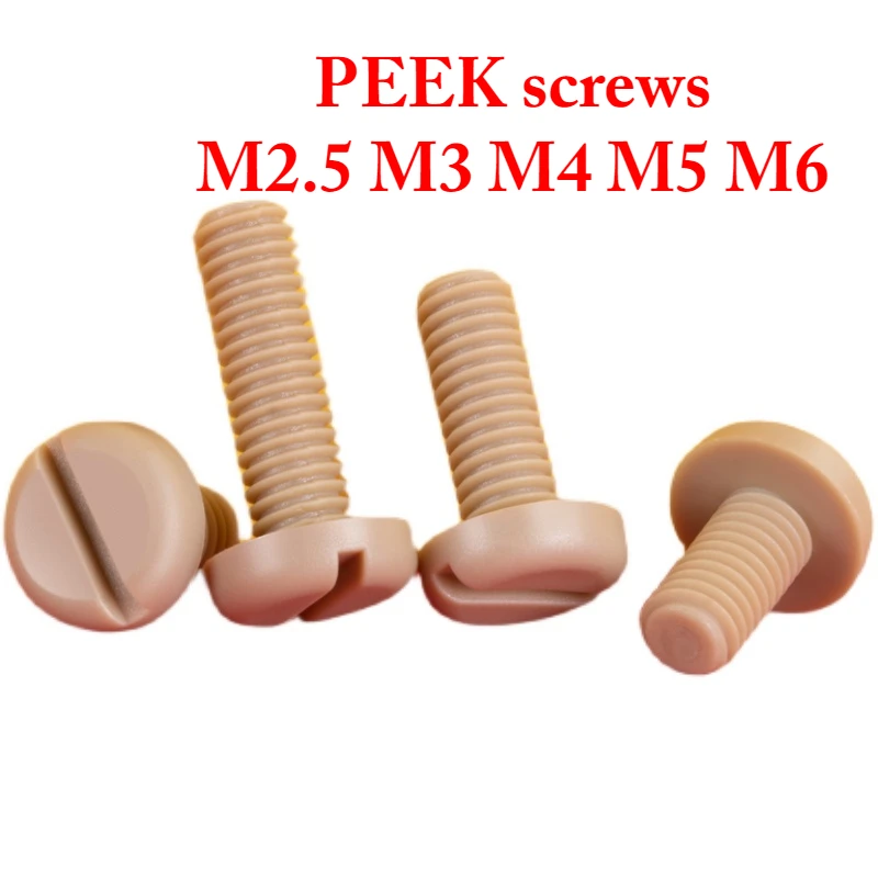 M2.5 M3 M4 M5 M6 M8 x3-25mm PEEK Nylon Slotted Button Pan Head Screw Bolts Electricity Insulation High temperature