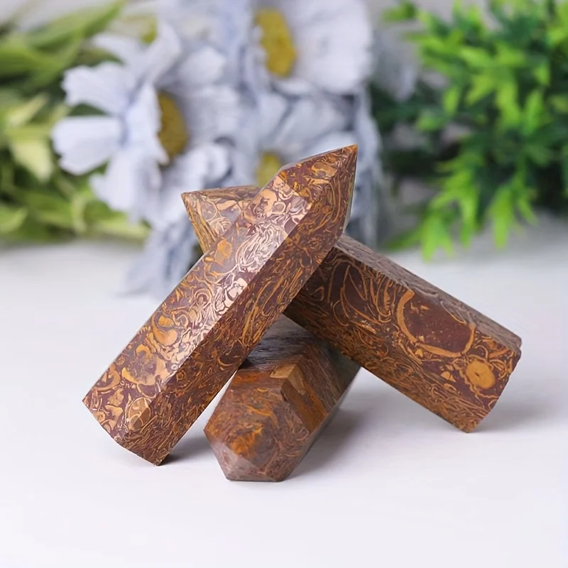1pc Crystal Halo Bohemian-Style Natural Crystal Obelisk Tower - Coquina Jasper, Miriam Jasper, Elephant Light Beige Jasper