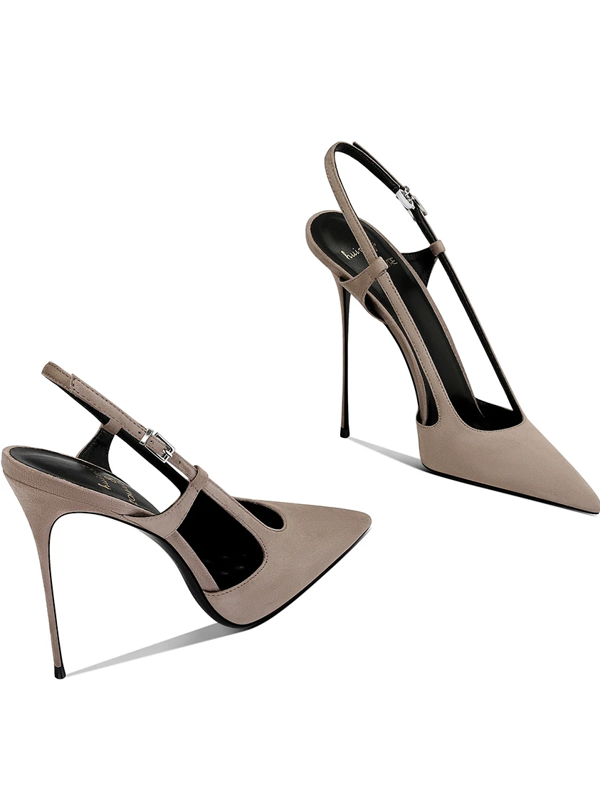 2025 Autumn New Women's High Heels, Khaki Suede Pointed Thin Heel Dress Elegant Fashion Women's Shoes