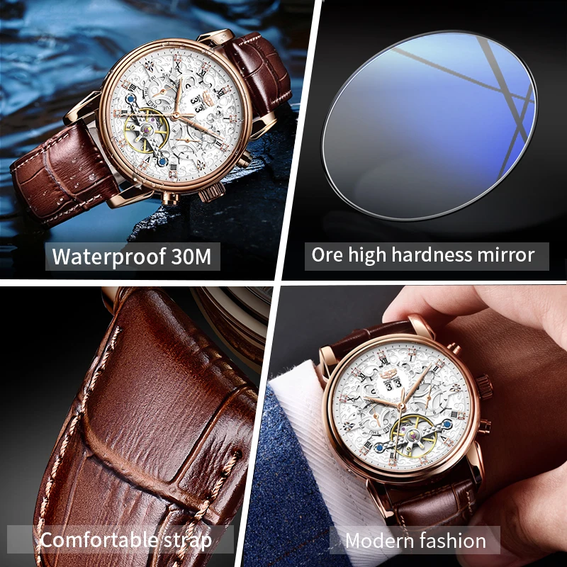 LIGE Brand Classic Mens Automatic Mechanical Watch Luxury Tourbillon Watches Leather Waterproof Military Wristwatch Montre Homme