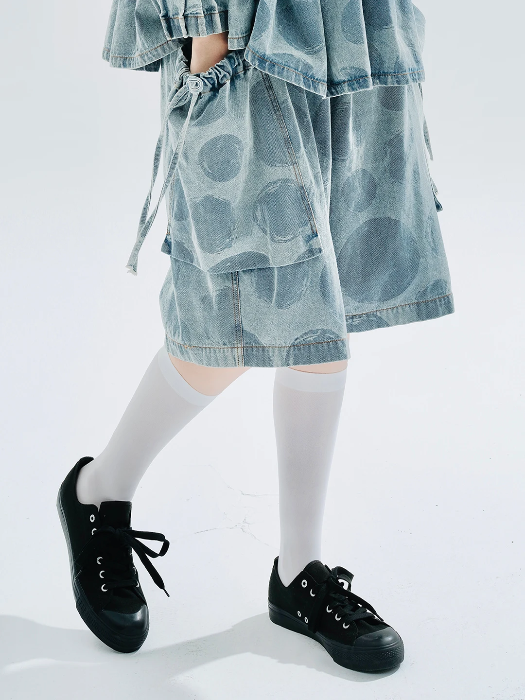 

imakokoni 2023 early autumn new original design pure cotton printed denim shorts thin 234202