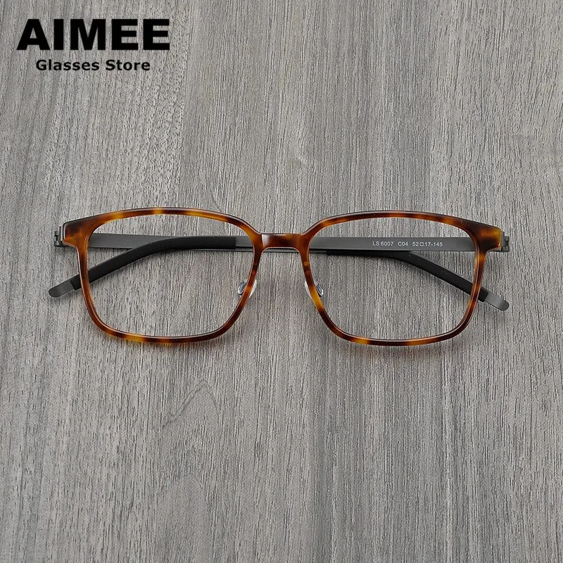 Men\'s Square Screwless Glasses Frame Women Fashion Ultralight Titanium Acetate Prescription Eyeglasses Korean Myopia Eyewear