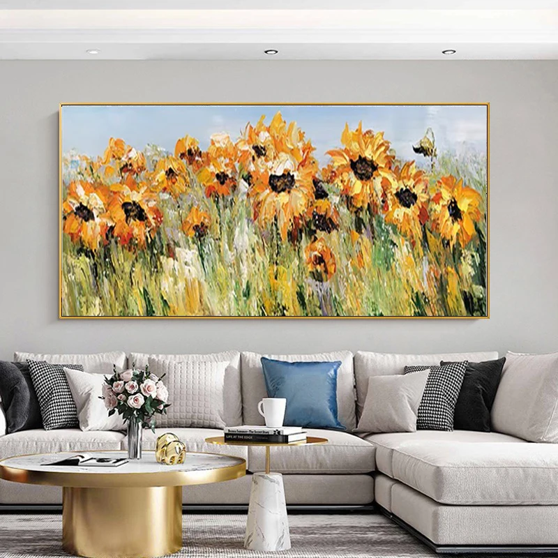 Large Hand Painted Abstract 3D Sunflower Fields Oil Painting Decoration Bedroom Living Room Asbtract Flower Wall Art Pictures