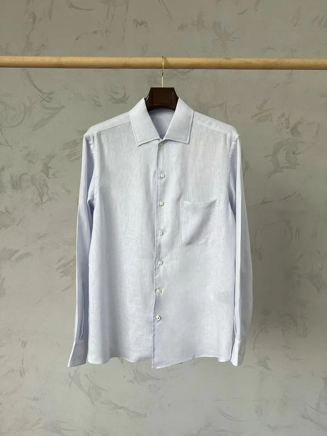 L * P-camisa de lino de manga larga para hombre, camisa informal de negocios ligera, Color sólido, para primavera y verano