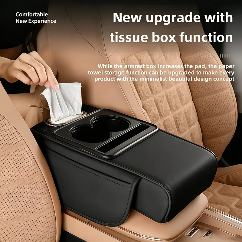 Cojín para Apoyabrazos de Consola Central de Auto, Caja de Almacenamiento para Apoyabrazos con 2 Portavasos, Almohadilla Elevadora para Apoyabrazos para Todas las Estaciones