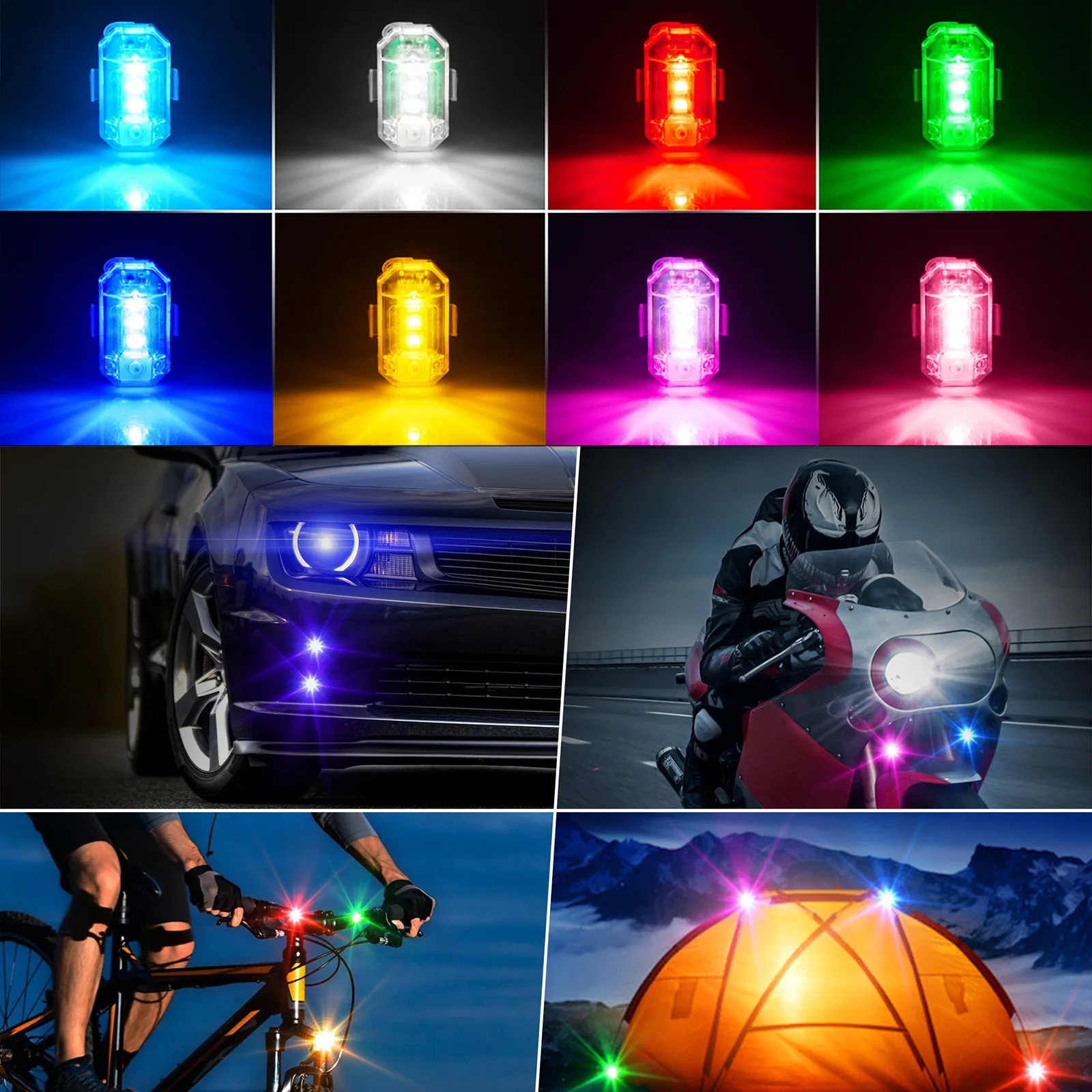 Wireless LED Lights for Car-8PCS Interior Ambient Strobe Light with Remote, USB-C 60 Hours 8 Colors Rechargeable  Light