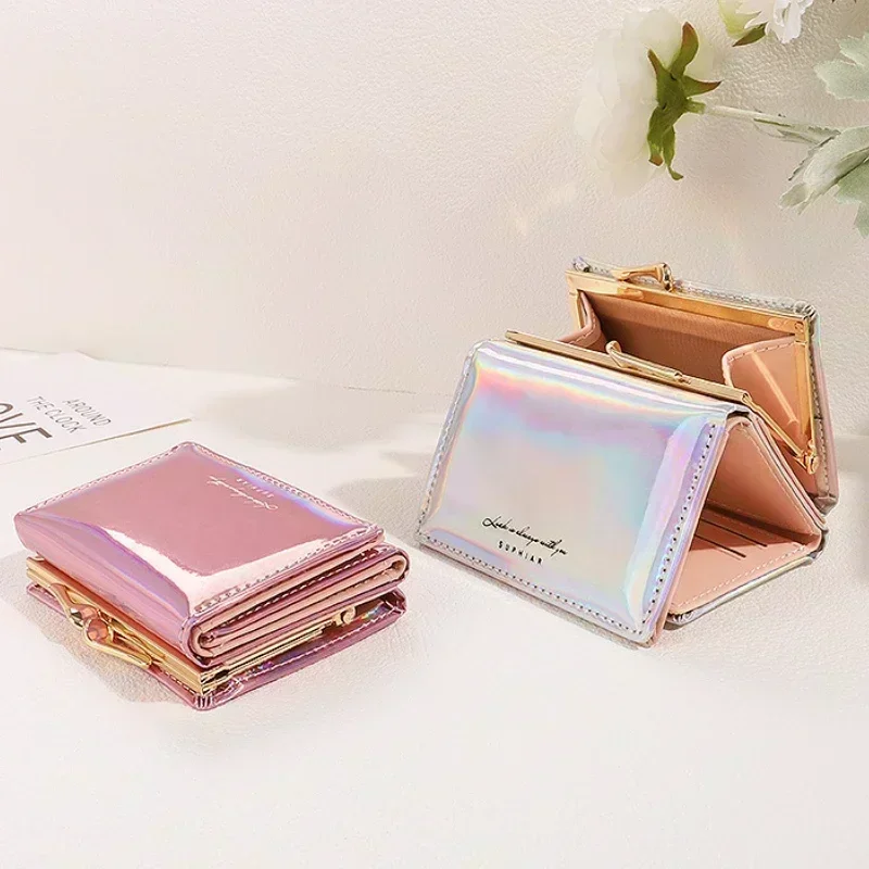 

Women Short Style Wallets Female PU Leather Purses Hasp Purse for Women Premium Laser Money Bag Coin Purse Card Holder Clutch
