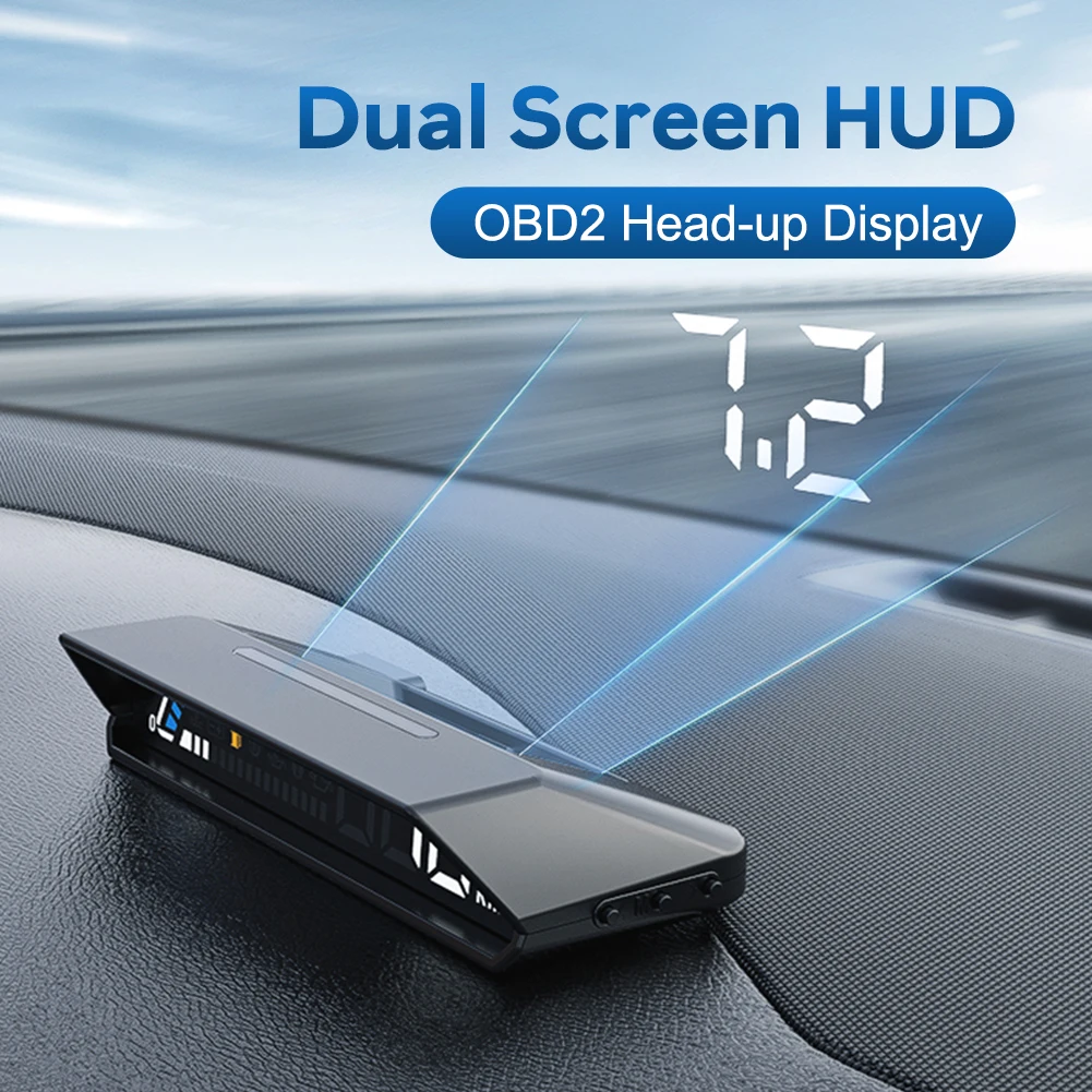 Car Head Up Display Dual Screen OBD2 HUD Windscreen Projector Speedometer Oil Temperature Detection Overspeed Alarm Accessories